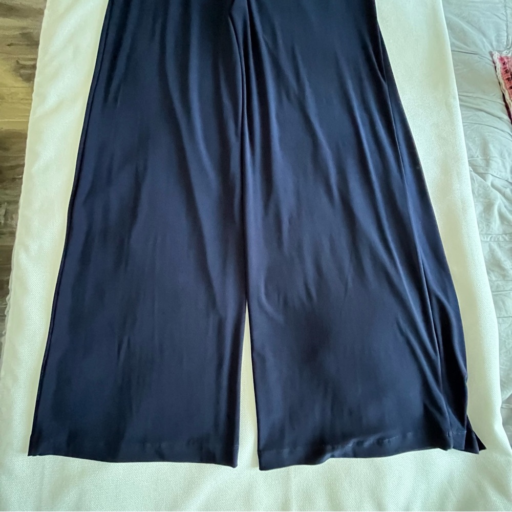 NEW Adriana Papell Beaded One Shoulder Matte Jersey Navy Jumpsuit Size 4 - Picture 13 of 16